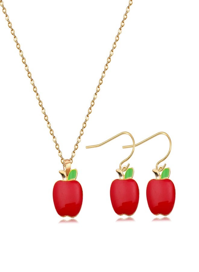 FORUBUS Red Apple Jewelry Set for Women, Includes Apple Pendant Necklace and Earrings, Perfect for Parties, Gifts, and Everyday Wear-apple - Image 1